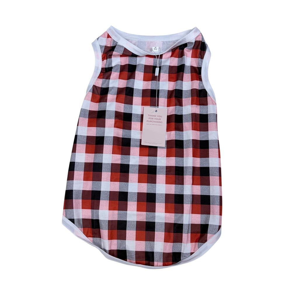 Fashion Plaid Dog Tank Top Shirt - Red Black White Gingham Pet Clothes Size M